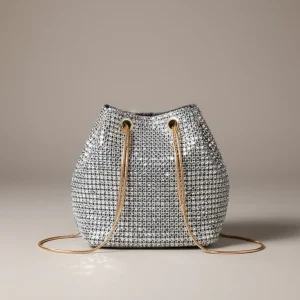 Sac seau argenté en strass brillant - Vue 1 - sac seau