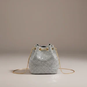 Sac seau argenté en strass brillant - Vue 2 - sac seau
