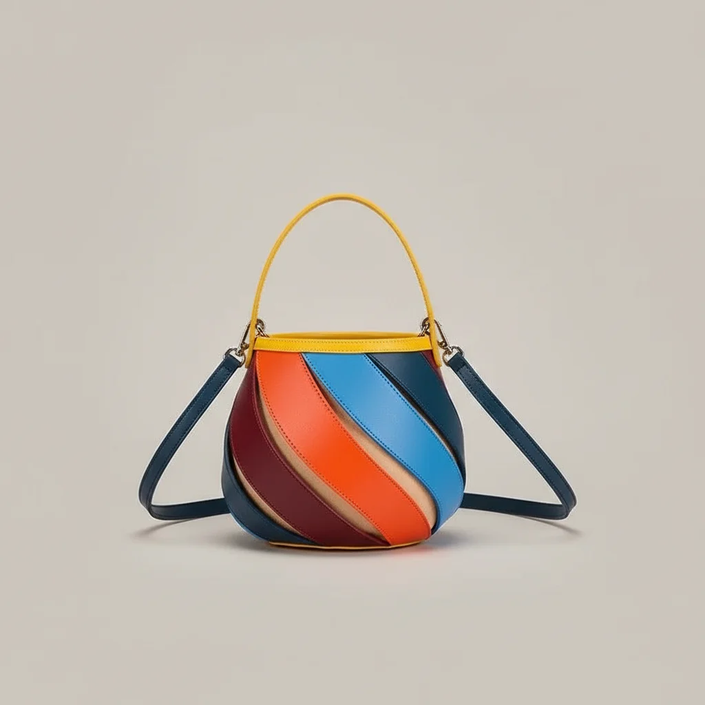 Sac seau boule cuir synthétique multicolore - Vue 1 - sac seau
