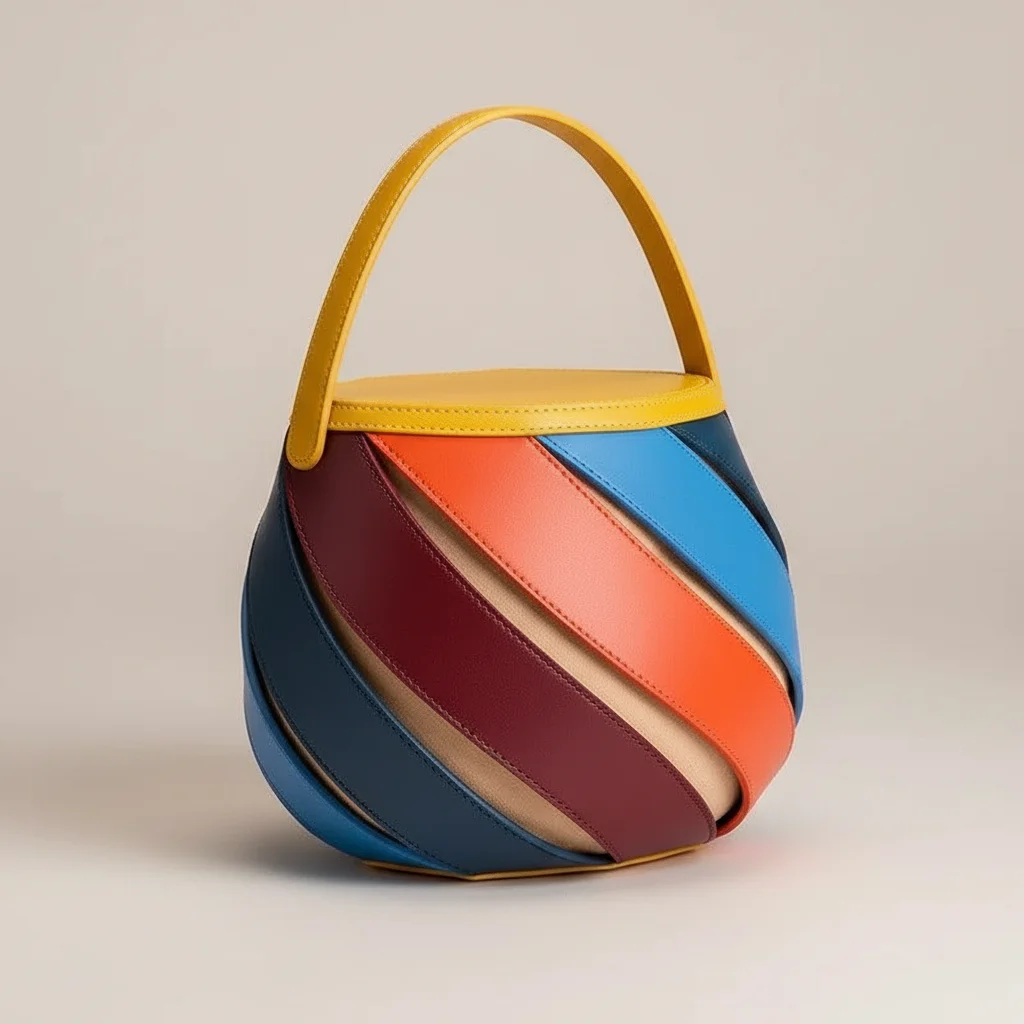 Sac seau boule cuir synthétique multicolore - Vue 4 - sac seau