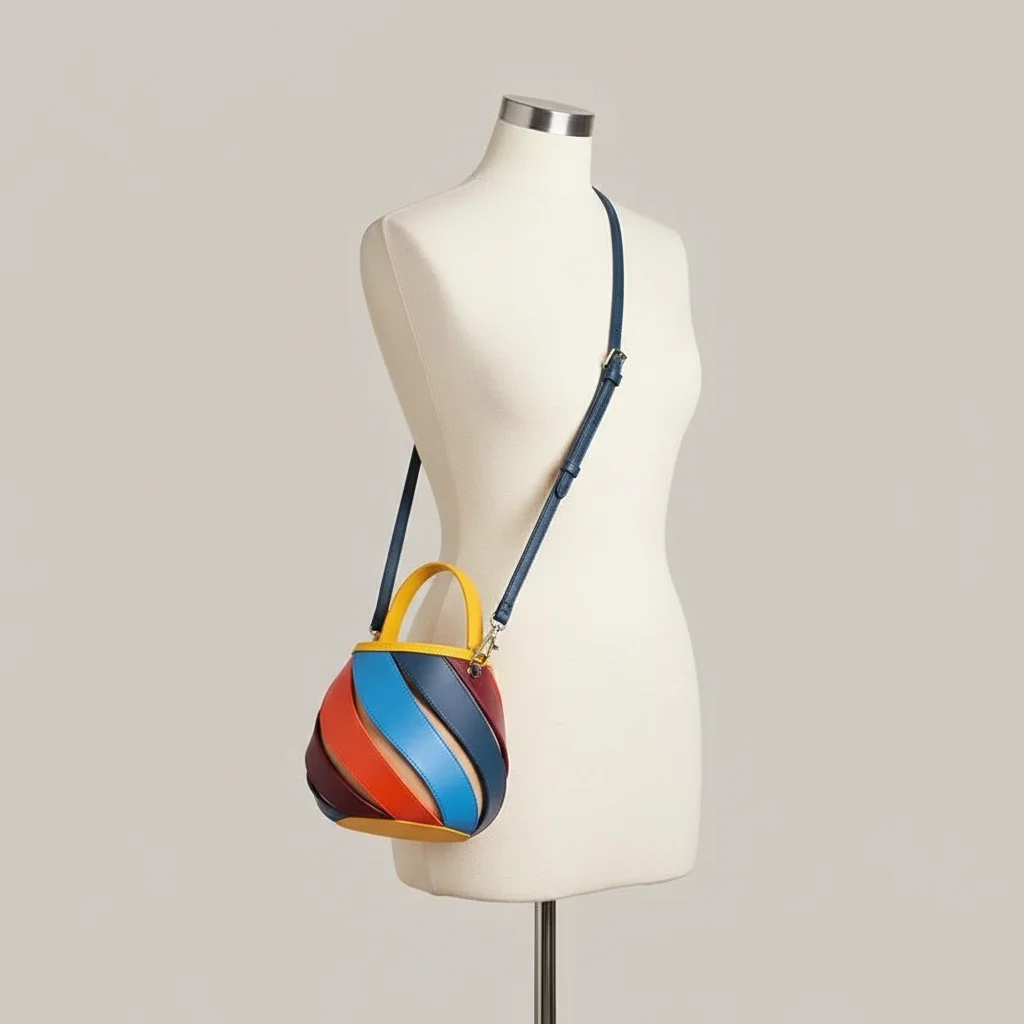 Sac seau boule cuir synthétique multicolore - Vue 5 - sac seau