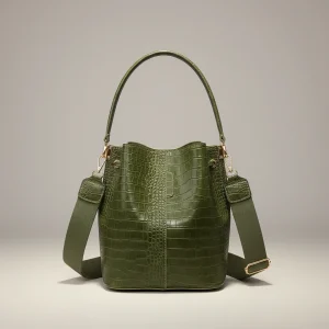 Sac seau croco vert kaki spacieux - Vue 1 - sac seau