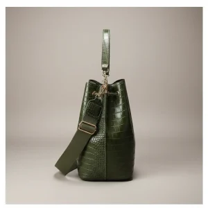 Sac seau croco vert kaki spacieux - Vue 2 - sac seau