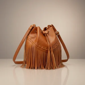 Sac seau cuir synthétique à franges - Vue 2 - sac seau