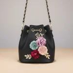 Sac seau cuir synthétique brodé fleuri - Vue 1 - sac seau