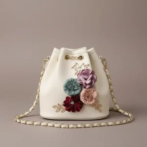 Sac seau cuir synthétique fleuri - Vue 1 - sac seau