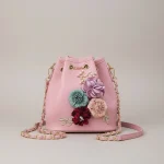 Sac seau cuir synthétique fleuri bandoulière chaîne - Vue 1 - sac seau