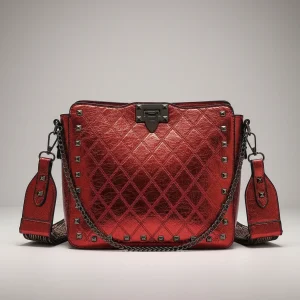 Sac seau cuir synthétique métallisé clouté - Vue 1 - sac seau