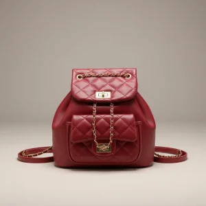 Sac seau cuir vegan matelassé bordeaux - Vue 1 - sac seau