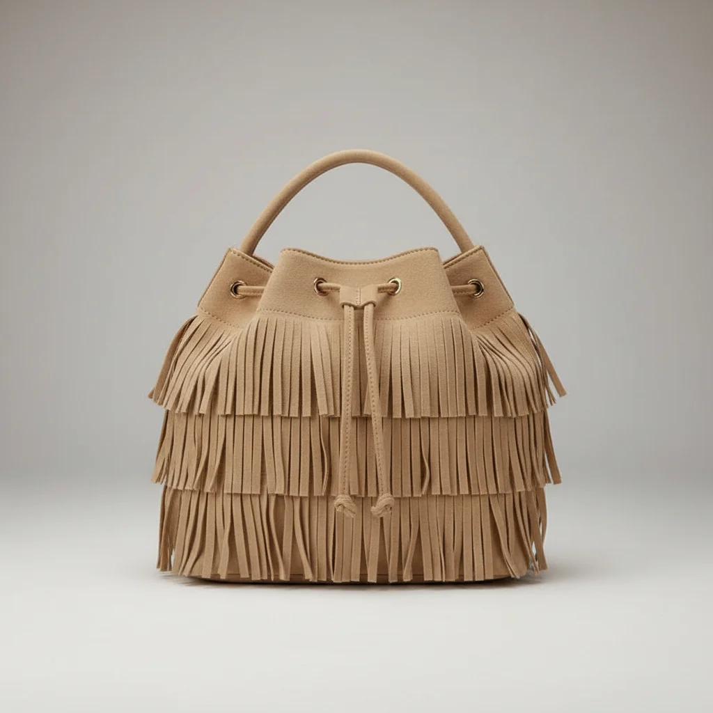 Sac seau daim synthétique à franges - Vue 6 - sac seau