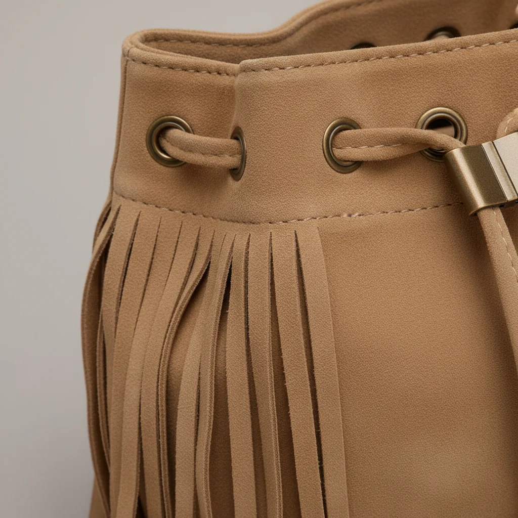 Sac seau daim synthétique à franges - Vue 7 - sac seau