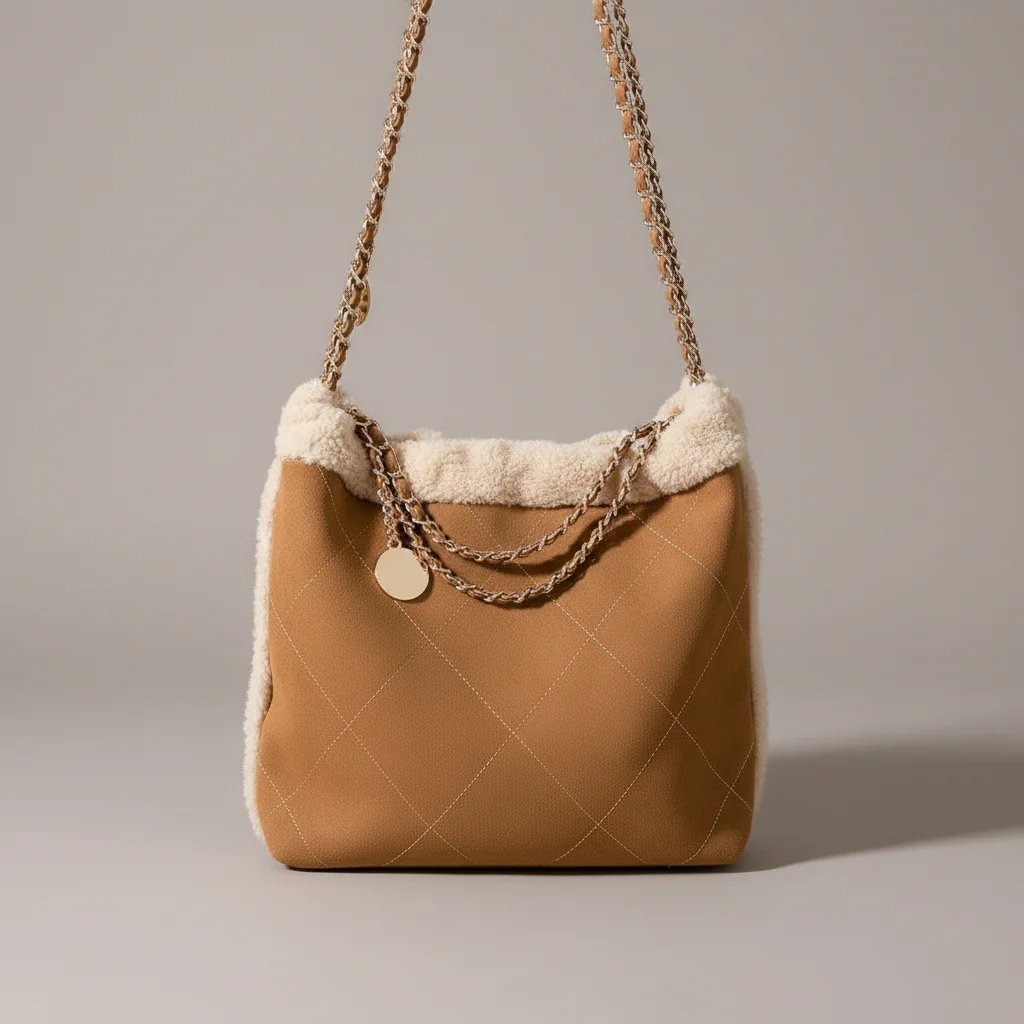 Sac seau daim synthétique et fausse fourrure - Vue 3 - sac seau