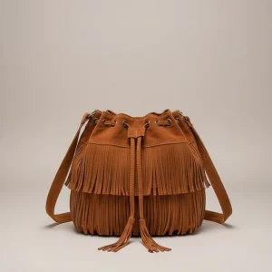 Sac seau daim synthétique franges bohème - Vue 1 - sac seau