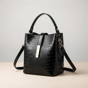 Sac seau effet croco noir bandoulière - Vue 1 - sac seau