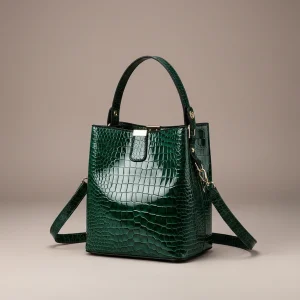 Sac seau effet croco verni élégant - Vue 1 - sac seau