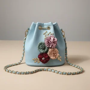 Sac seau fleuri bandoulière chaîne - Vue 1 - sac seau