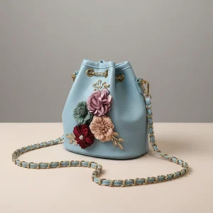 Sac seau fleuri bandoulière chaîne - Vue 2 - sac seau