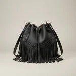 Sac seau franges cuir synthétique bandoulière - Vue 1 - sac seau