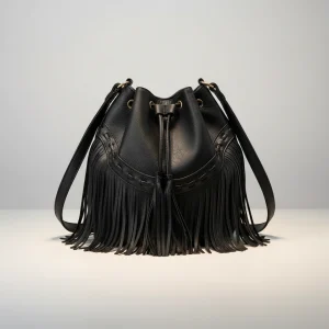 Sac seau franges cuir synthétique bandoulière - Vue 2 - sac seau