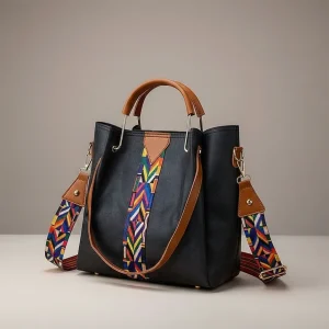 Sac seau grand format simili cuir brodé - Vue 1 - sac seau