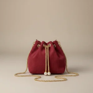 Sac seau mini velours bordeaux - Vue 1 - sac seau