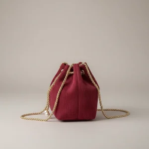 Sac seau mini velours bordeaux - Vue 2 - sac seau