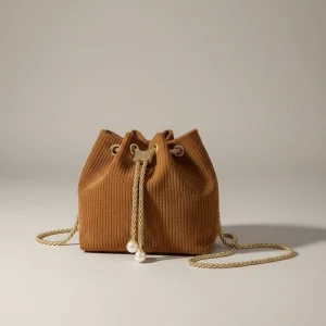 Sac seau mini velours côtelé camel - Vue 1 - sac seau