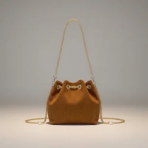 Sac seau mini velours côtelé camel - Vue 2 - sac seau