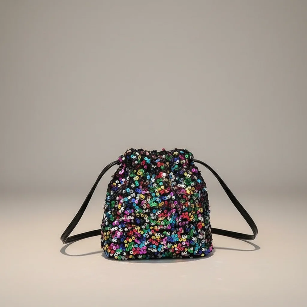 Sac seau multicolore à paillettes - Vue 1 - sac seau