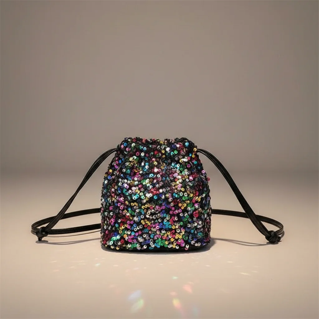 Sac seau multicolore à paillettes - Vue 2 - sac seau