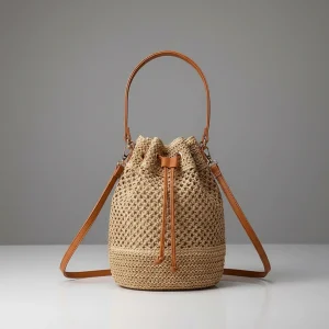 Sac seau paille style bohème - Vue 1 - sac seau