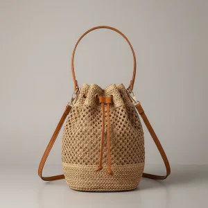Sac seau paille style bohème - Vue 2 - sac seau