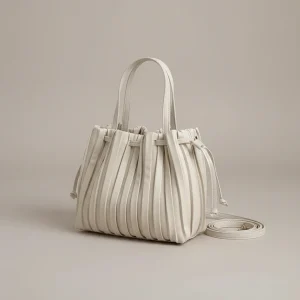 Sac seau plissé cuir synthétique beige - Vue 1 - sac seau