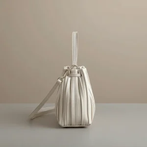 Sac seau plissé cuir synthétique beige - Vue 2 - sac seau