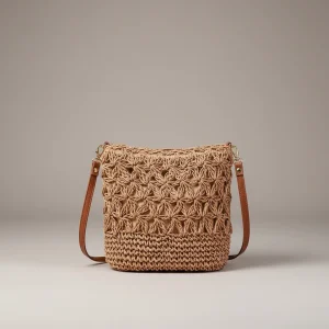 Sac seau raphia bandoulière champêtre - Vue 1 - sac seau