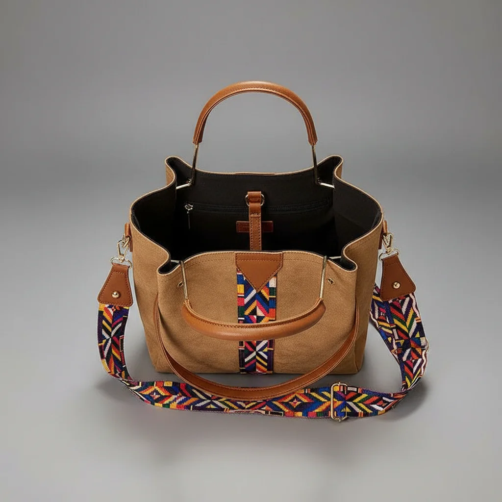 Sac seau similicuir style ethnique bandoulière - Vue 3 - sac seau