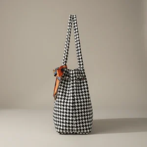 Sac seau tissu pieds-de-poule élégant - Vue 2 - sac seau