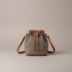 Sac seau tissu pieds-de-poule et finitions cuir - Vue 1 - sac seau
