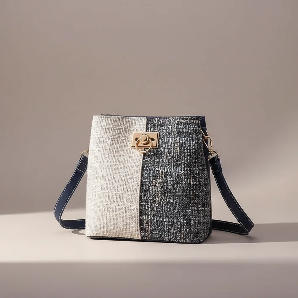 Sac seau tweed bicolore bandoulière - Vue 3 - sac seau