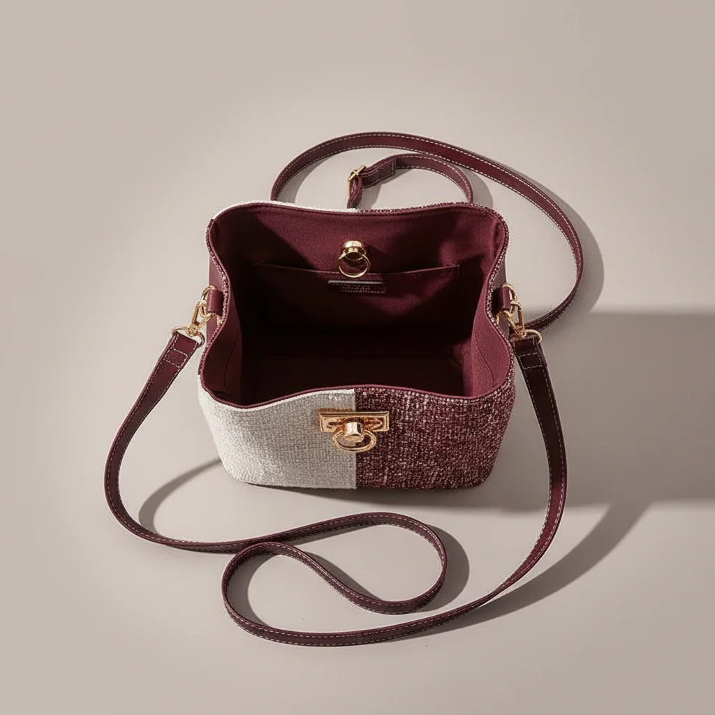 Sac seau tweed bicolore bandoulière - Vue 3 - sac seau