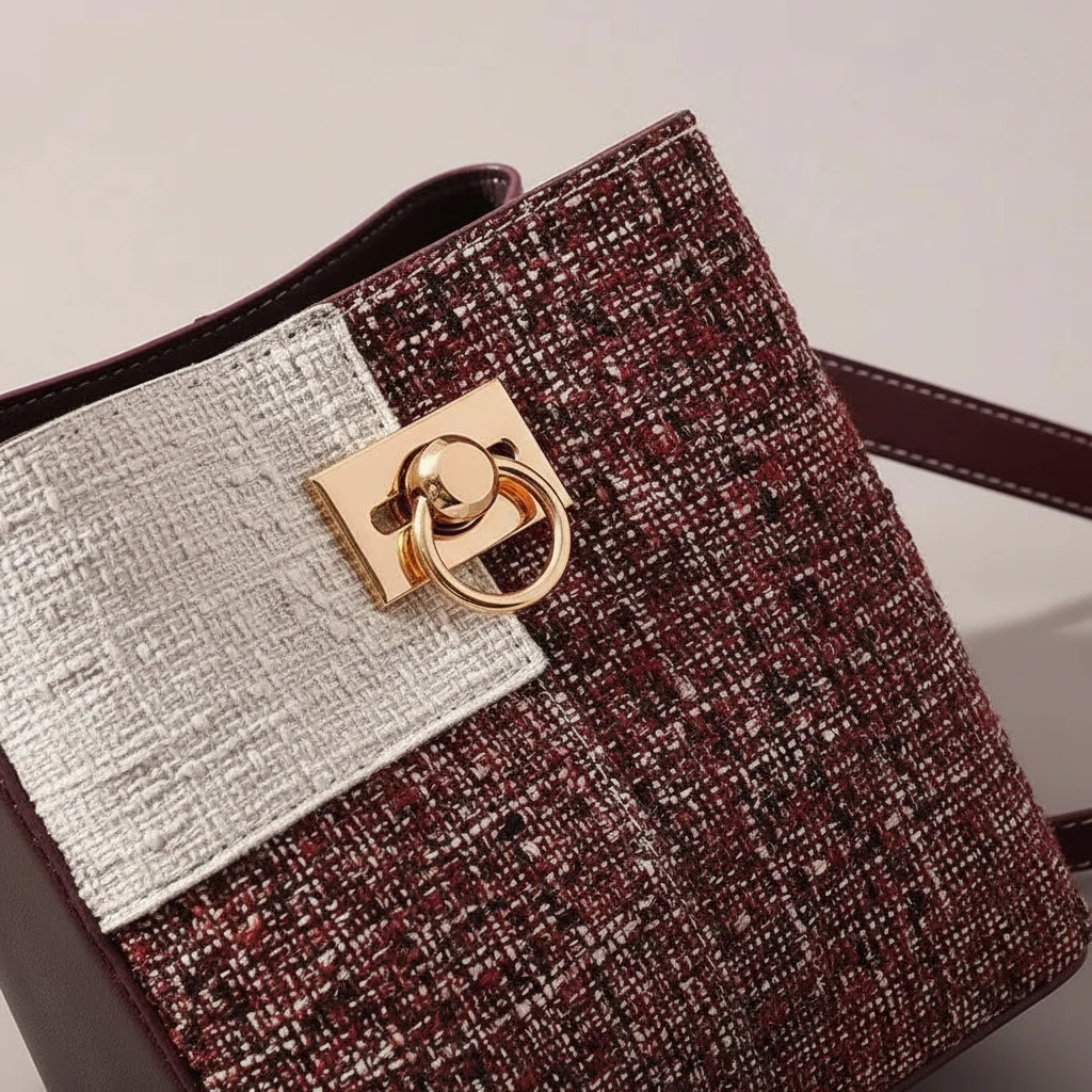 Sac seau tweed bicolore bandoulière - Vue 4 - sac seau