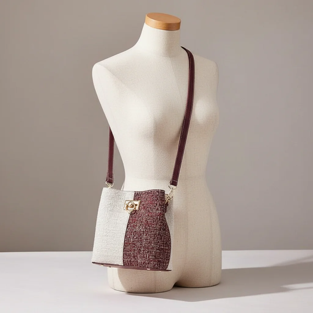 Sac seau tweed bicolore bandoulière - Vue 5 - sac seau
