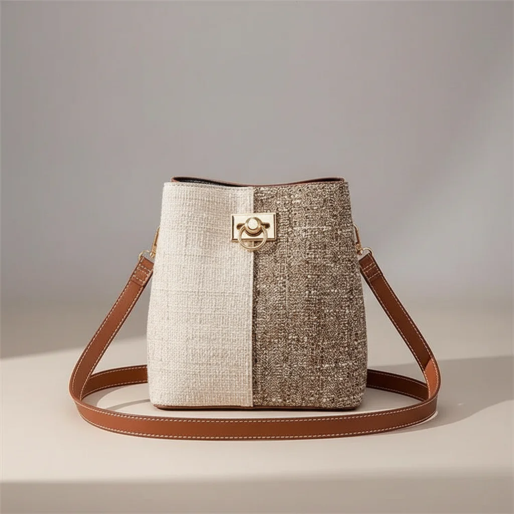 Sac seau tweed bicolore élégant - Vue 1 - sac seau
