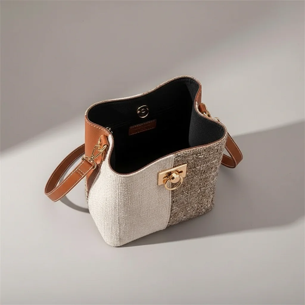 Sac seau tweed bicolore élégant - Vue 3 - sac seau