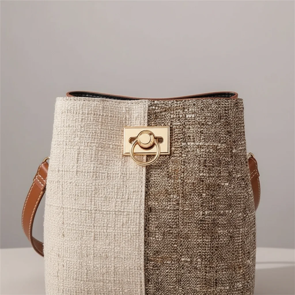 Sac seau tweed bicolore élégant - Vue 4 - sac seau
