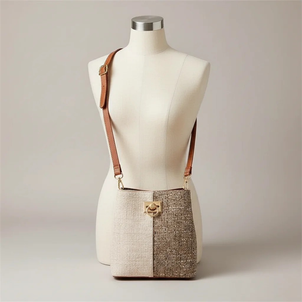 Sac seau tweed bicolore élégant - Vue 5 - sac seau