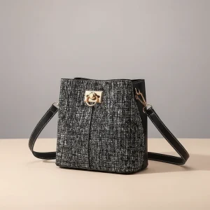 Sac seau tweed gris bandoulière - Vue 1 - sac seau