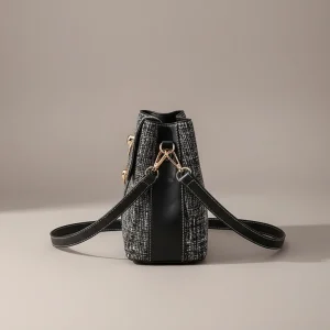 Sac seau tweed gris bandoulière - Vue 2 - sac seau