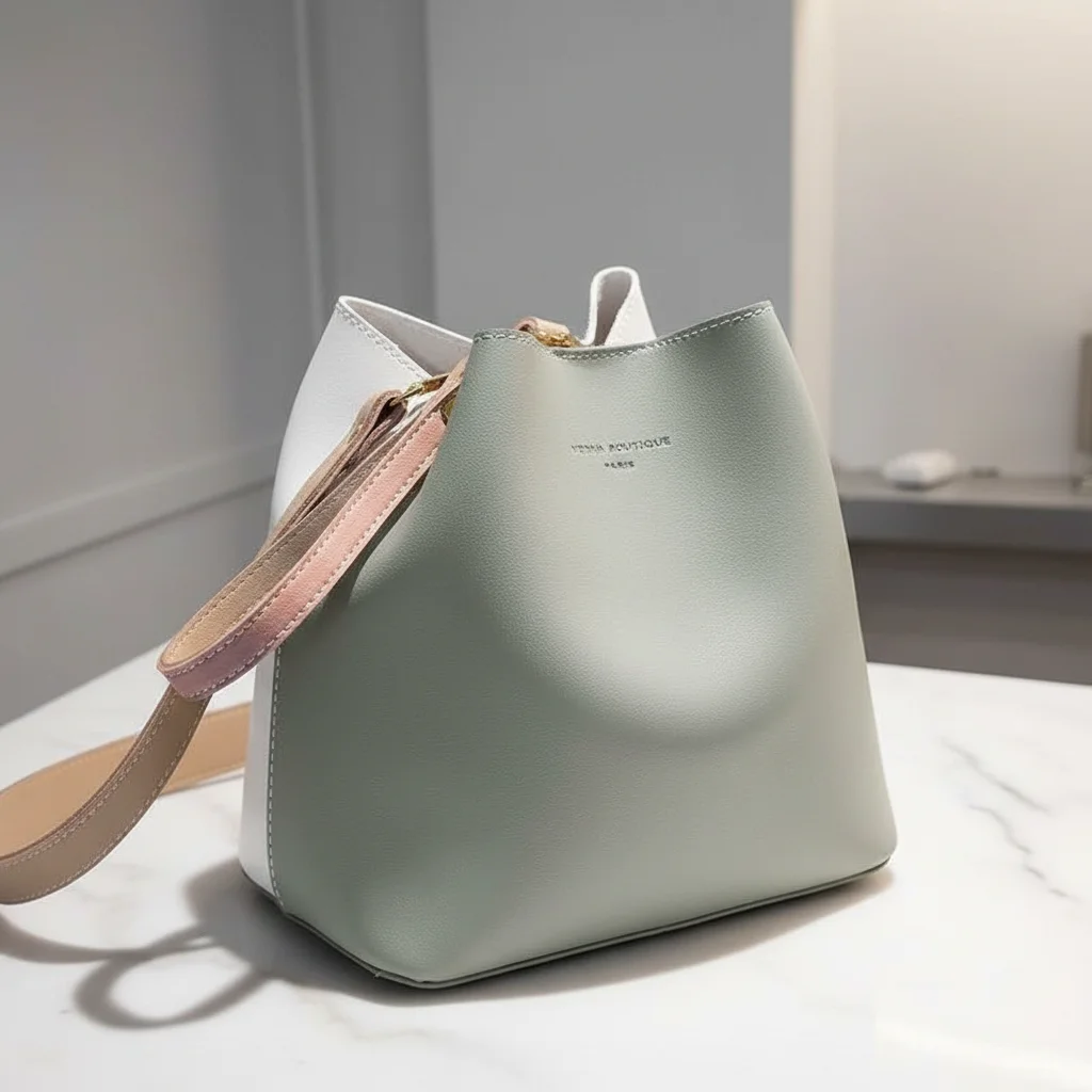Sac seau urbain bicolore en similicuir - Vue 2 - sac seau