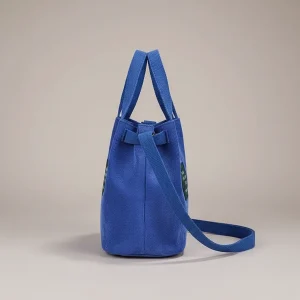 Sac seau velours côtelé bandoulière bleu - Vue 2 - sac seau